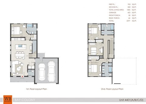 Floor plan for 4 beds, 3.5 baths, 1805 sqft